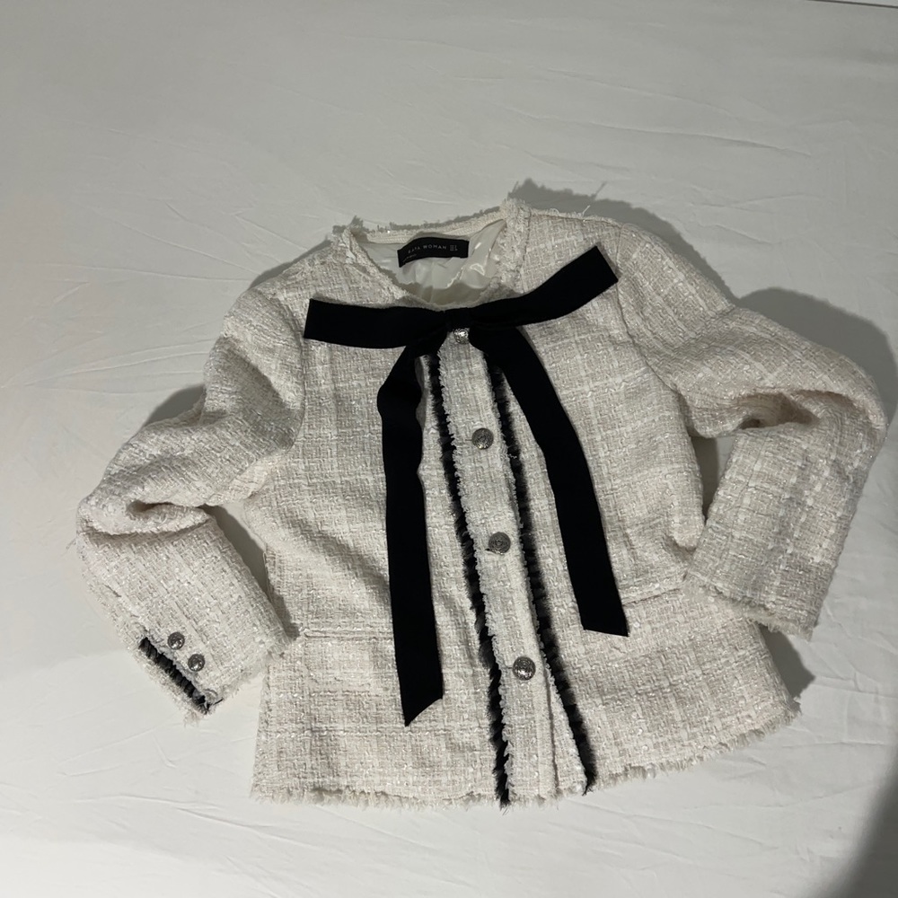 Zara Tweed Jacket with black bow Size S